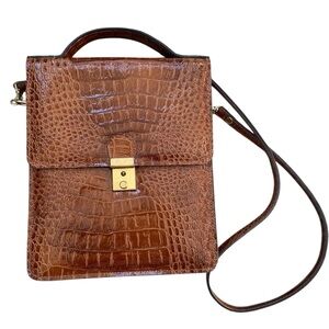 Vintage Vivace Brown Croc Embossed Gold Hardware Crossbody Top Handle Bag